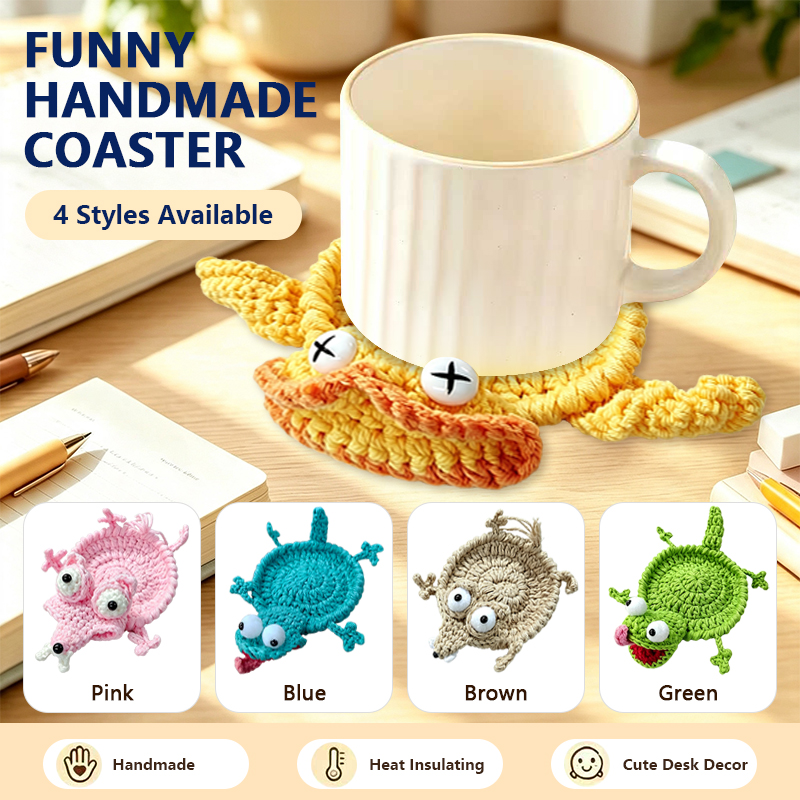 Desk Setup Ergonomic - Cute Crochet Animal Coaster Handmade Knitted