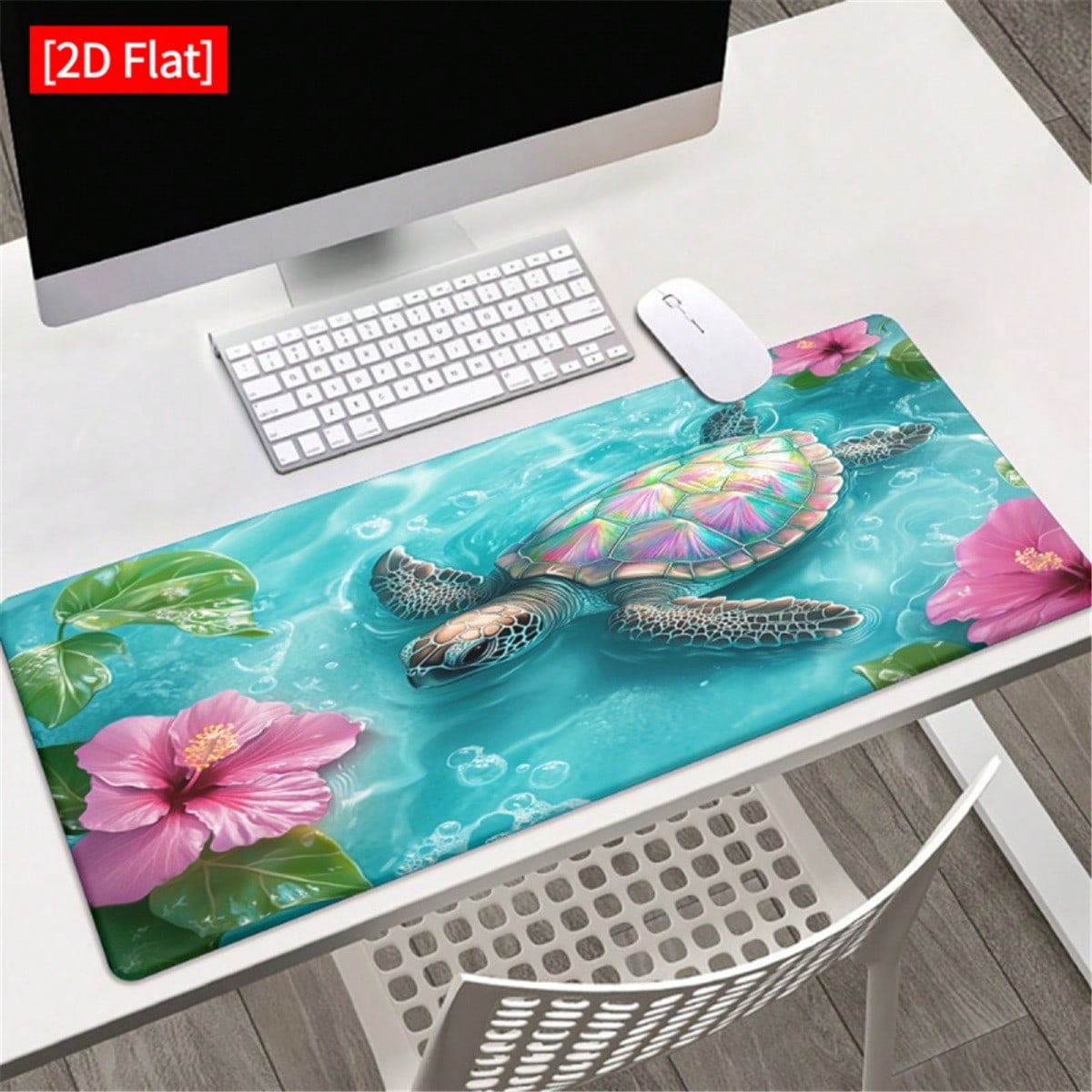 Desk Setup With Laptop - [2D Flat]1pc Sea And Hibiscus Flower