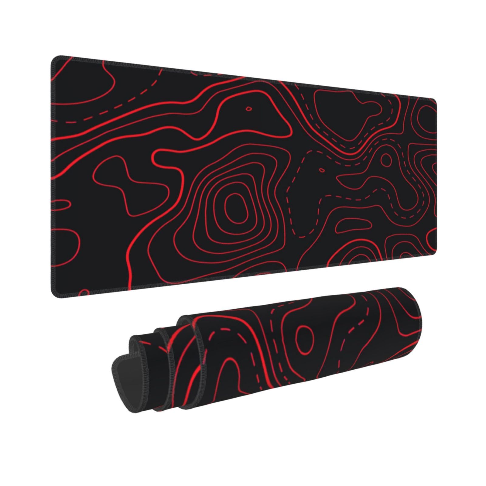 Desk Setup Red - Red Black Topographic Gaming Mouse Pad