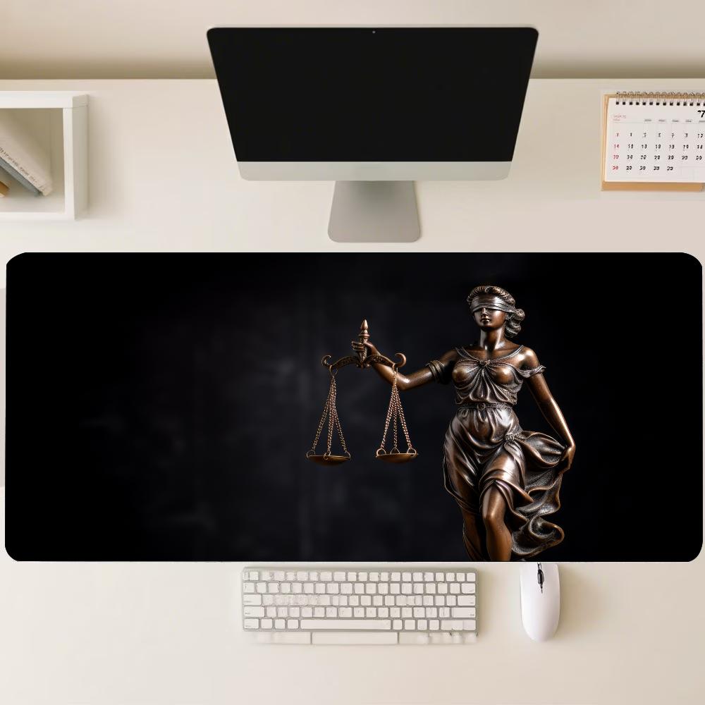 Desk Setup With Laptop - Lady Justice Statue Theme Large Desk