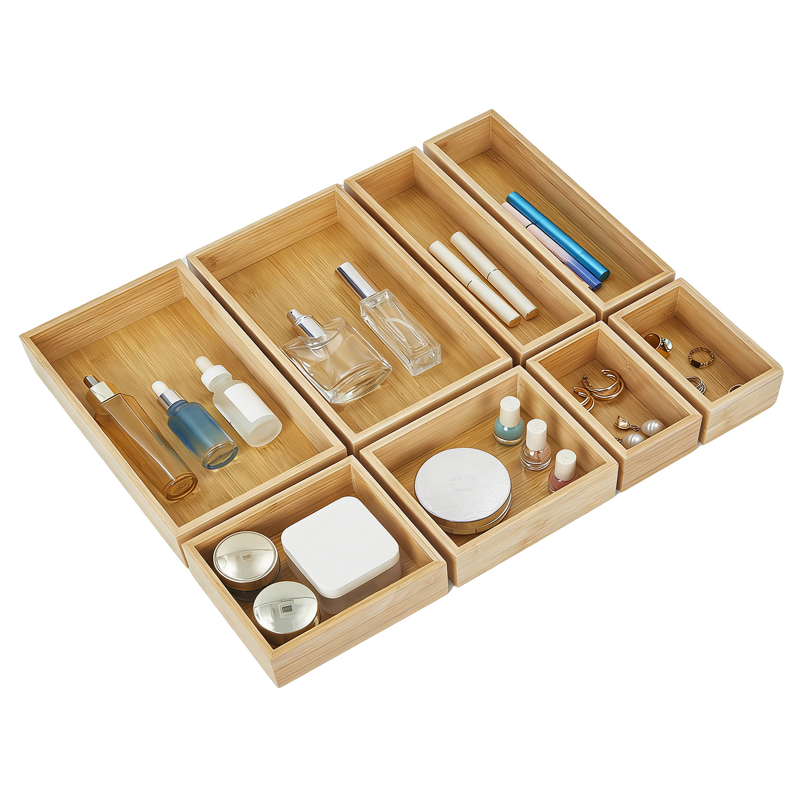Drawer Organizer Bamboo - 8-Piece Natural Bamboo Drawer Organizer Set