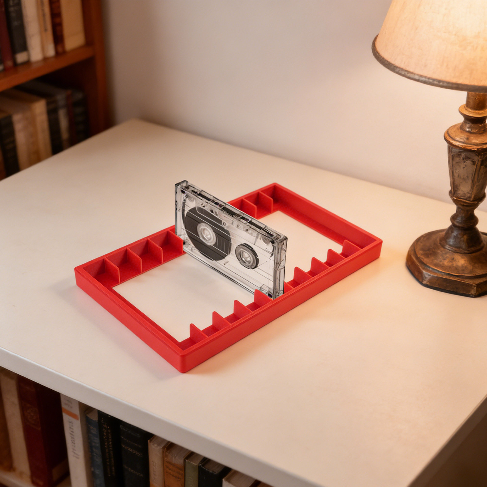 Desk Setup Red - Cassette Storage Organizer Shelf 10 Slot