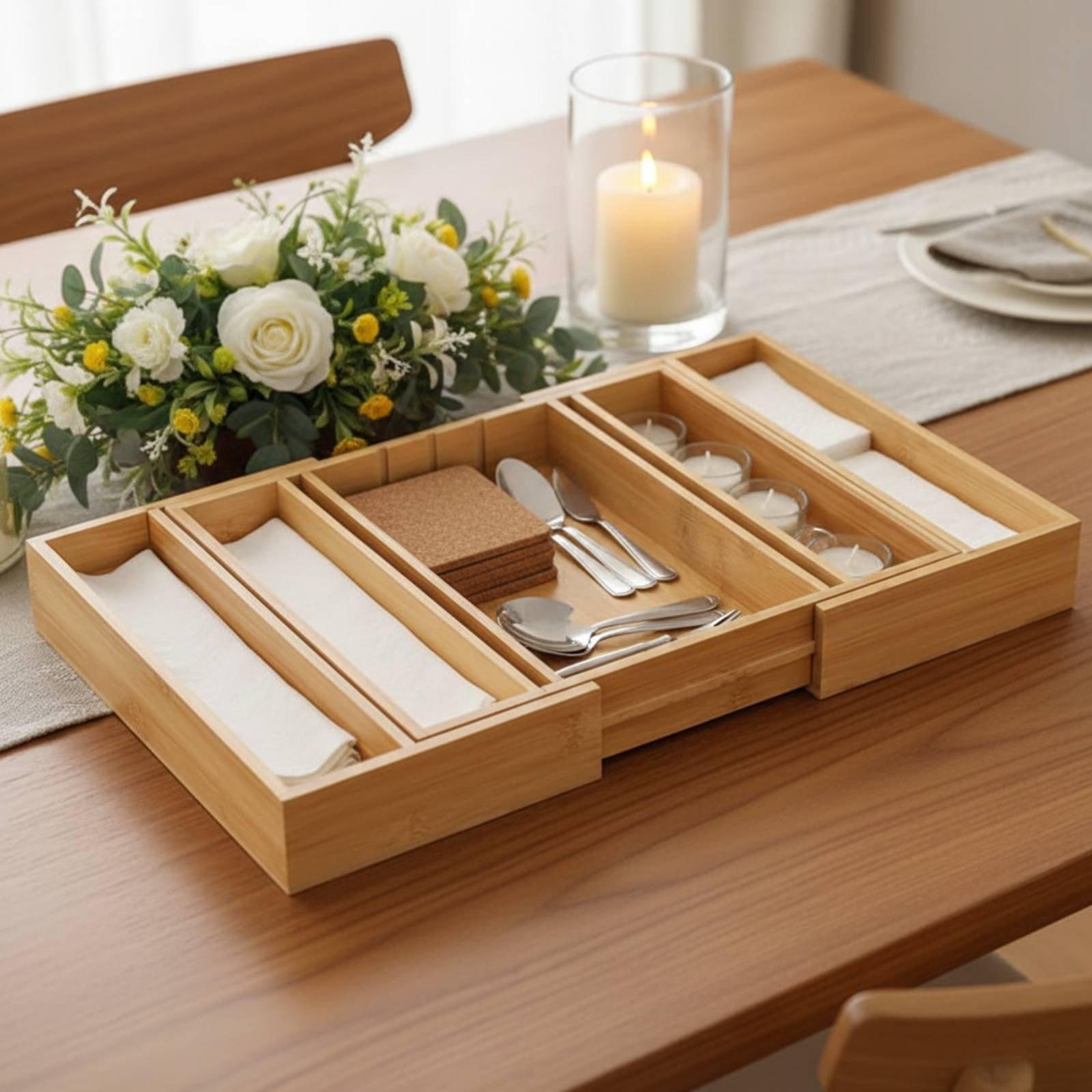 Drawer Organizer Bamboo - Adjustable Bamboo Utensil Drawer Organizer Kitchen