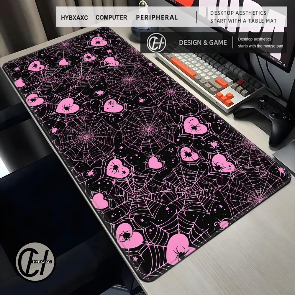 Desk Setup For Office - 90x40 White or Pink Spiderweb Hearts