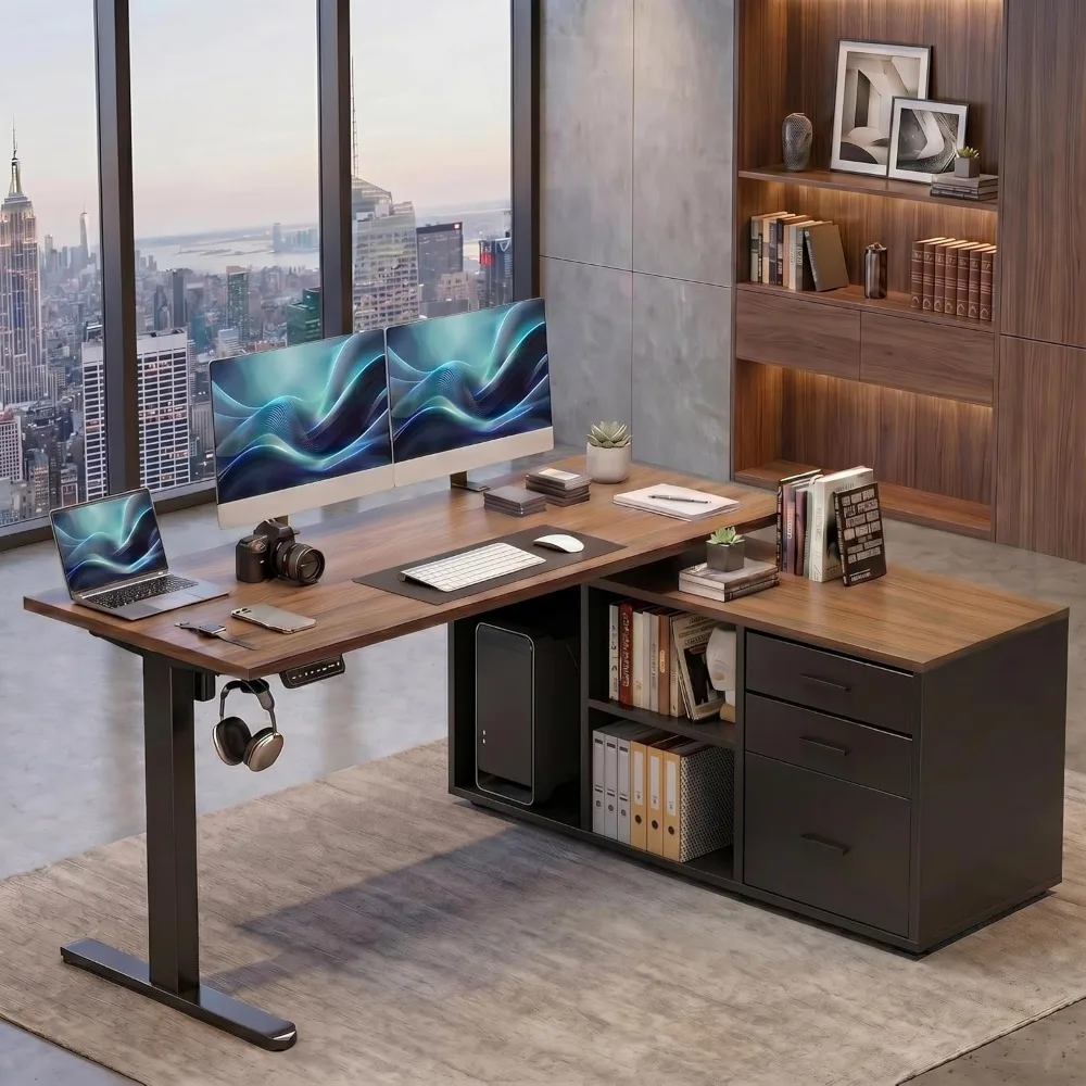 HUANUO 55 Inch L Shaped Standi - đánh giá và giá L Shaped Desk Setup