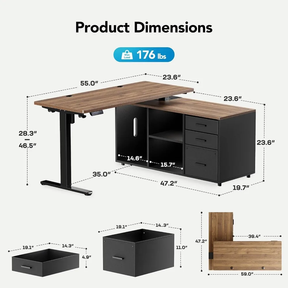 HUANUO 55 Inch L Shaped Standi - đánh giá và giá L Shaped Desk Setup