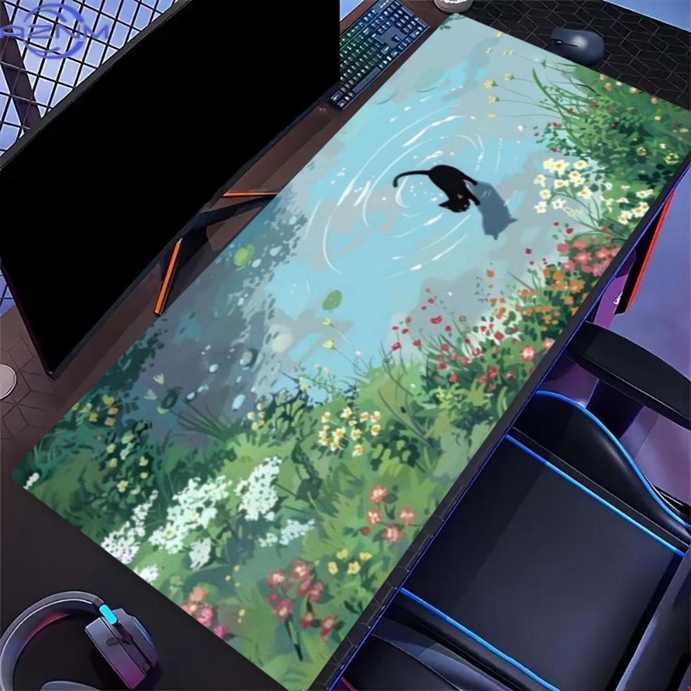 Floral Cute Cat Large Gaming M - đánh giá và giá Desk Setup With Laptop