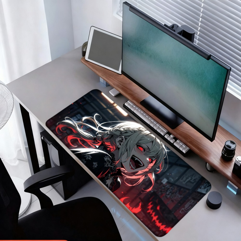 An anime girl with red flames  - đánh giá và giá Desk Setup Red