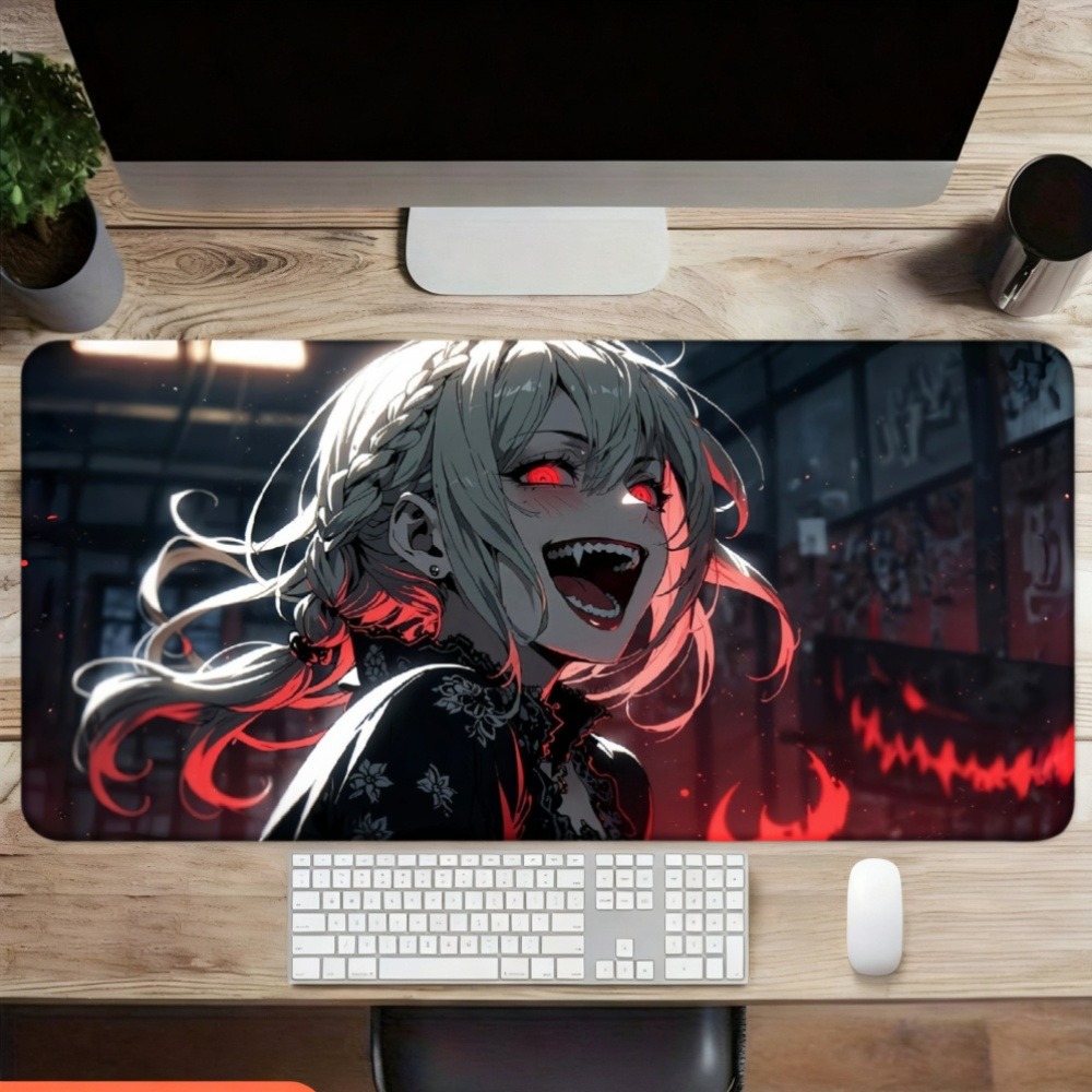 An anime girl with red flames  - đánh giá và giá Desk Setup Red