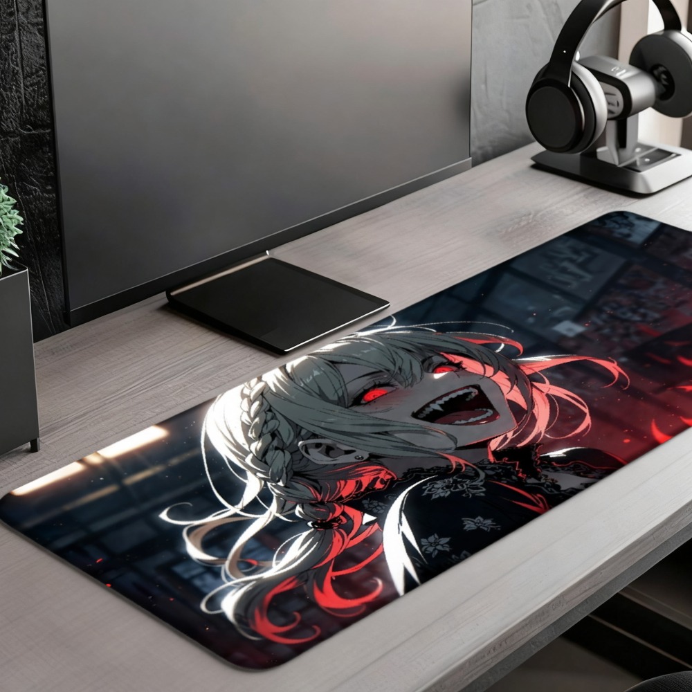 An anime girl with red flames  - đánh giá và giá Desk Setup Red