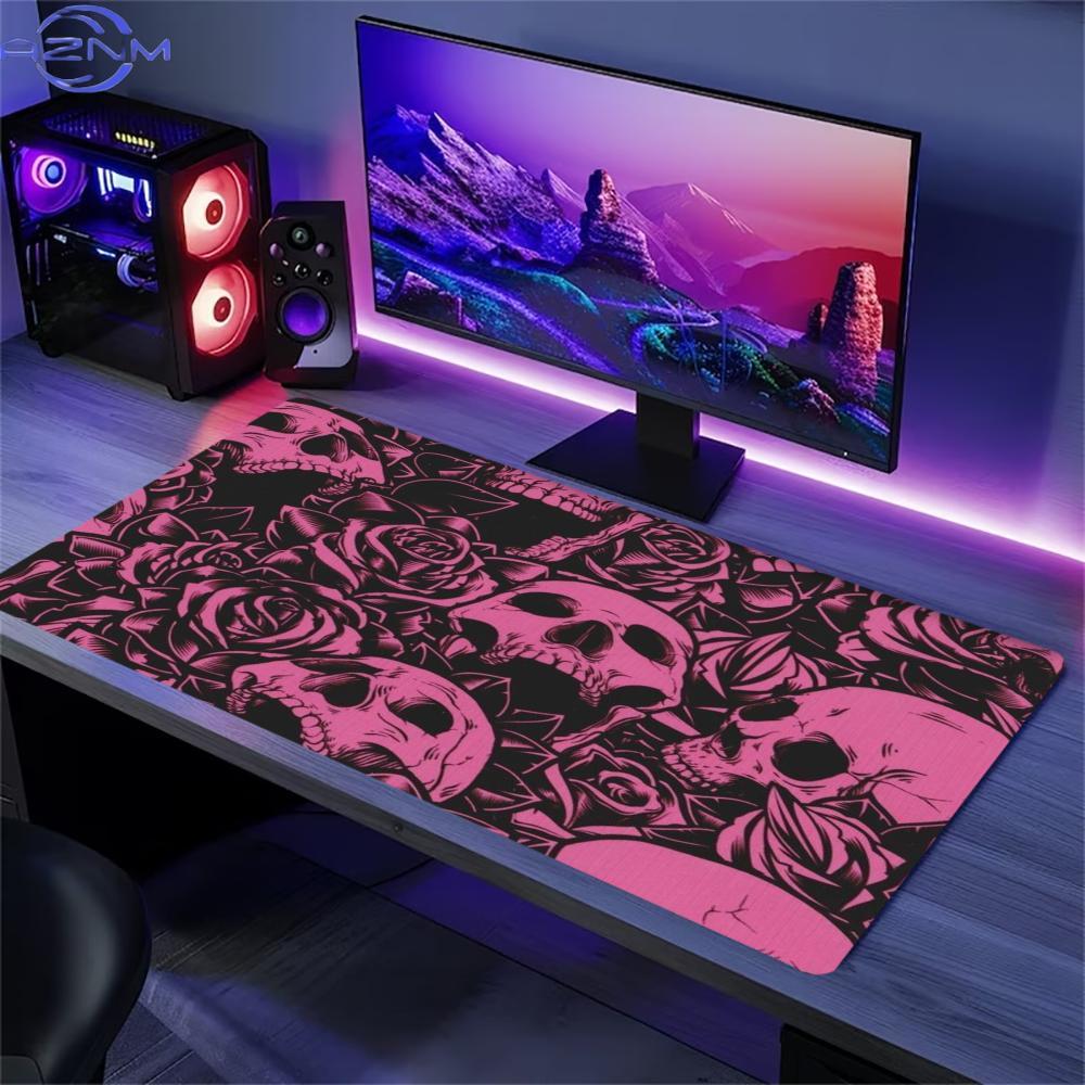 Pink Rose Skull Extended Desk  - đánh giá và giá Desk Setup With Laptop
