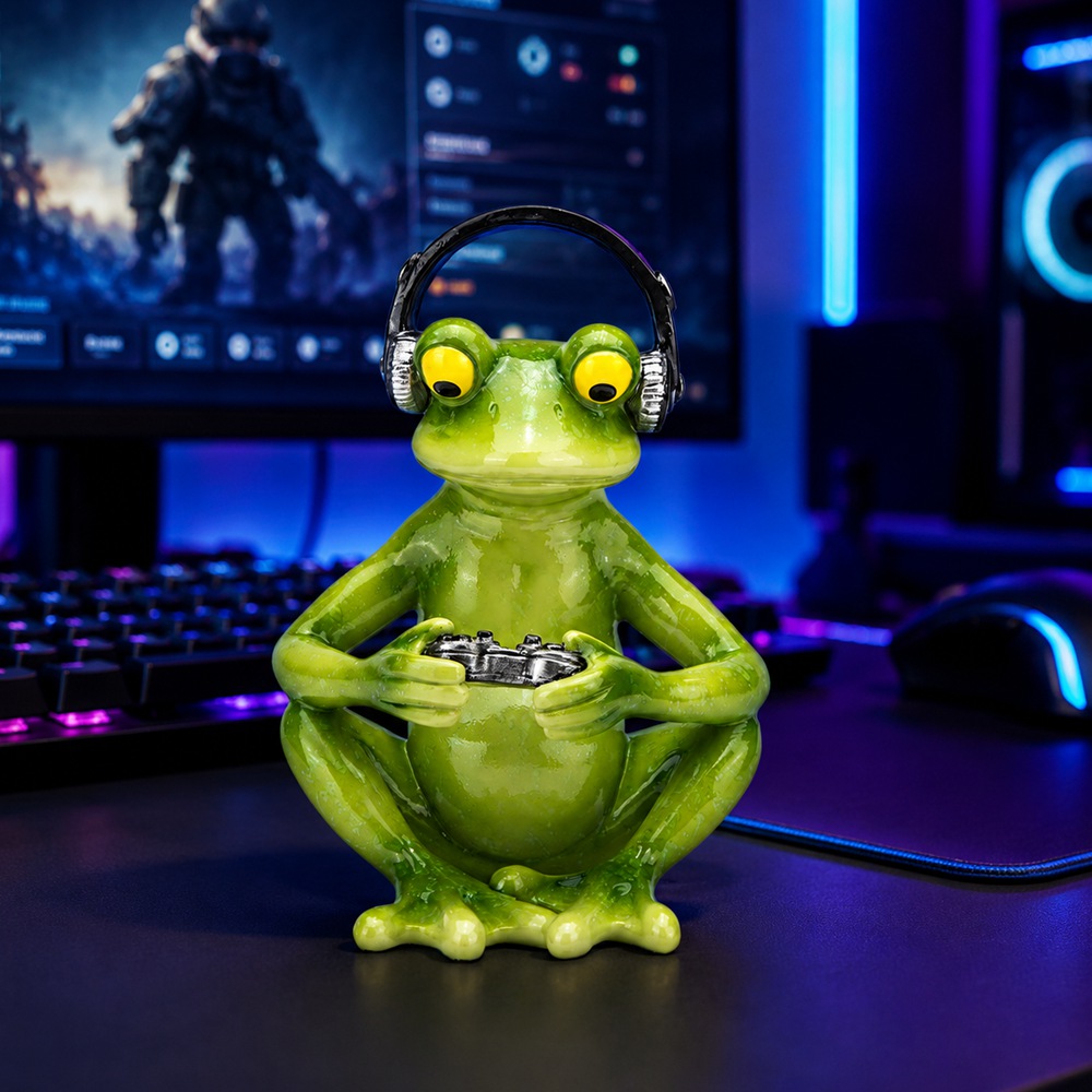 Funny Gaming Frog Statue with  - đánh giá và giá Desk Setup Headphones