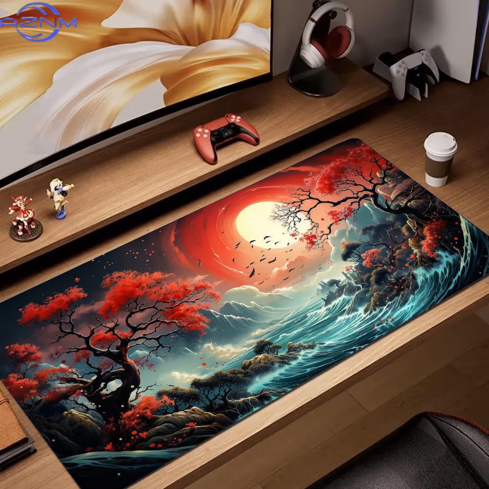 Red and Black Art Landscapes M - đánh giá và giá Desk Setup Red