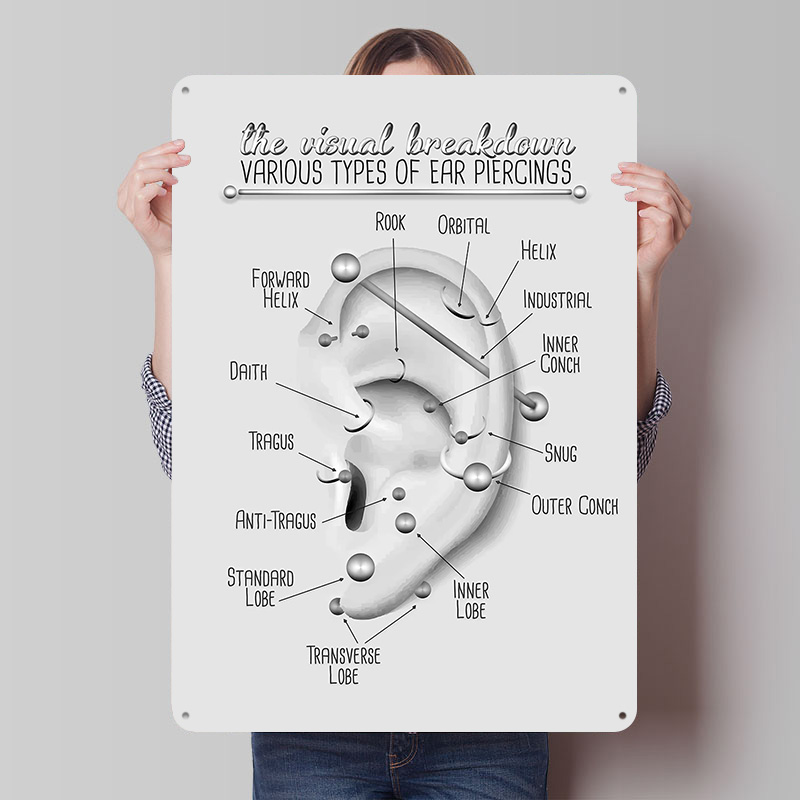 Ear Piercing Chart Metal Poste - đánh giá và giá Desk Setup Poster