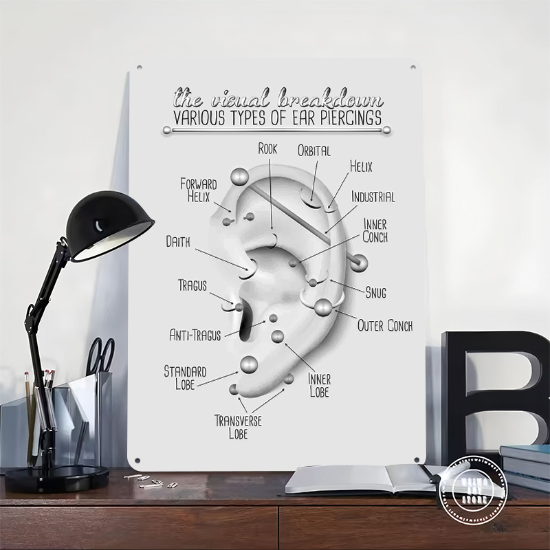 Ear Piercing Chart Metal Poste - đánh giá và giá Desk Setup Poster