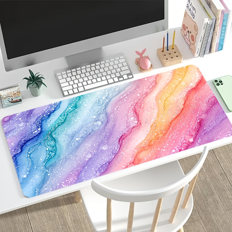 Vibrant Rainbow Glitter Marble - đánh giá và giá Desk Setup With Laptop
