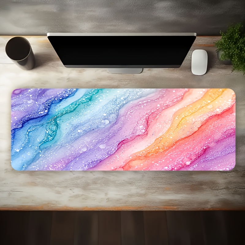 Vibrant Rainbow Glitter Marble - đánh giá và giá Desk Setup With Laptop