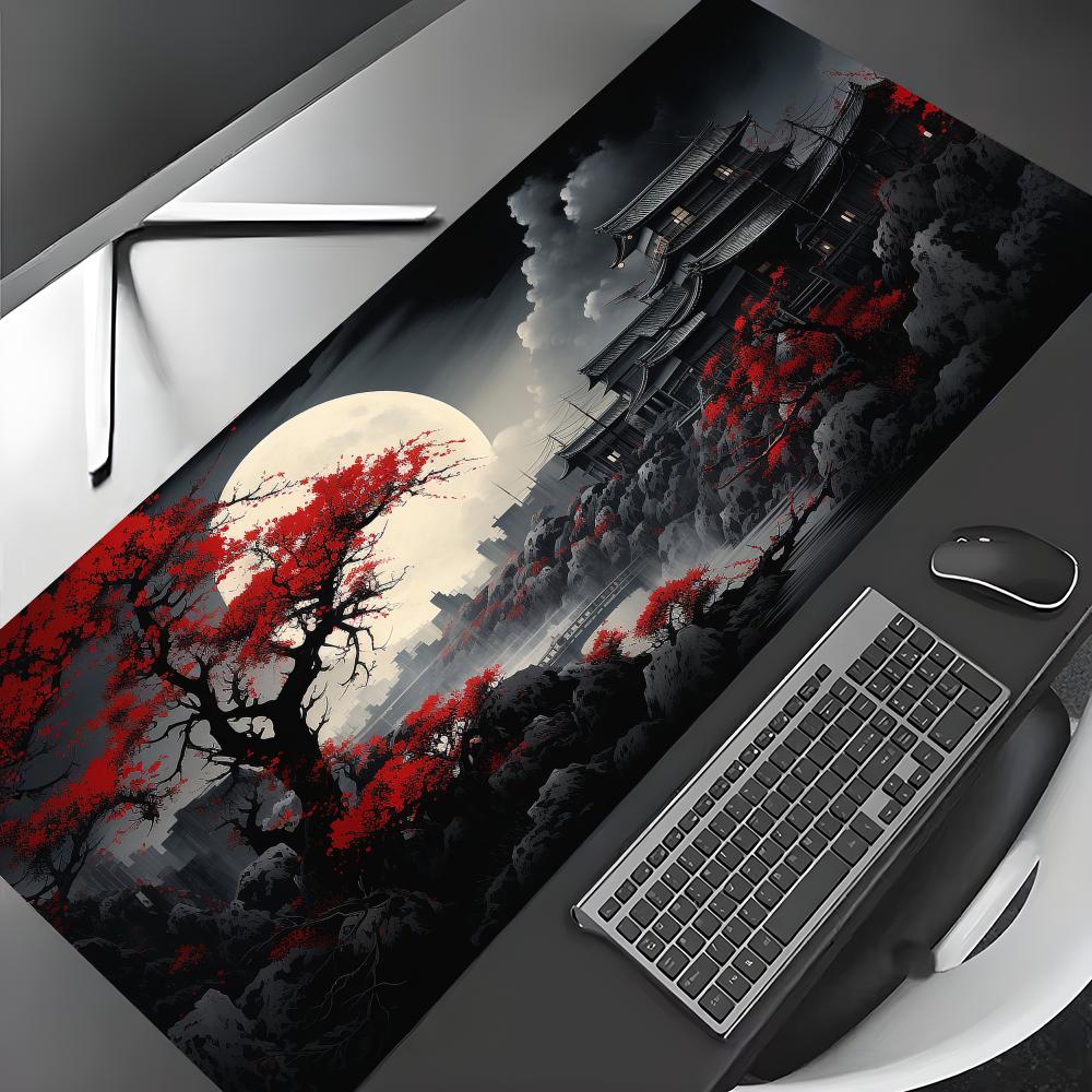 Red and Black Art Landscapes L - đánh giá và giá Desk Setup Red