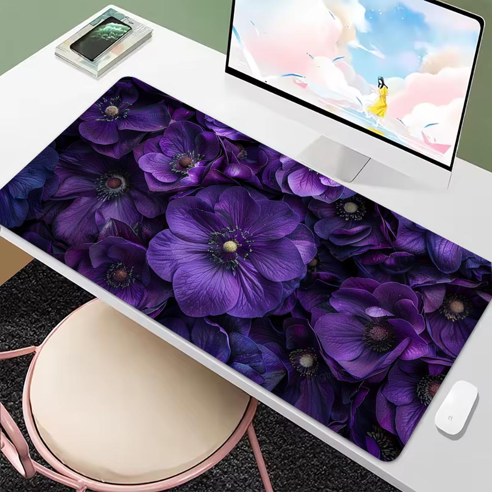 Purple Floral Rose Flower Larg - đánh giá và giá Desk Setup With Laptop