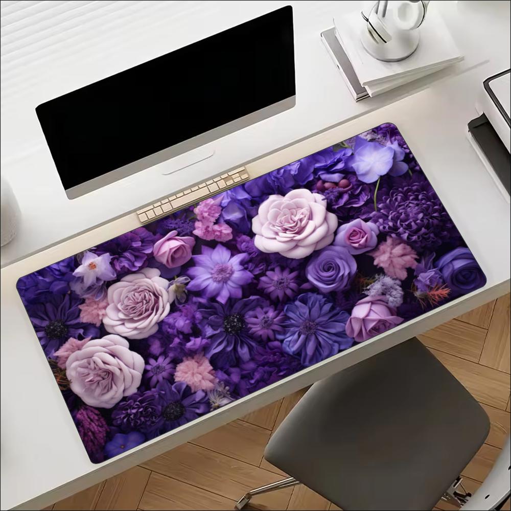 Purple Floral Rose Flower Larg - đánh giá và giá Desk Setup With Laptop