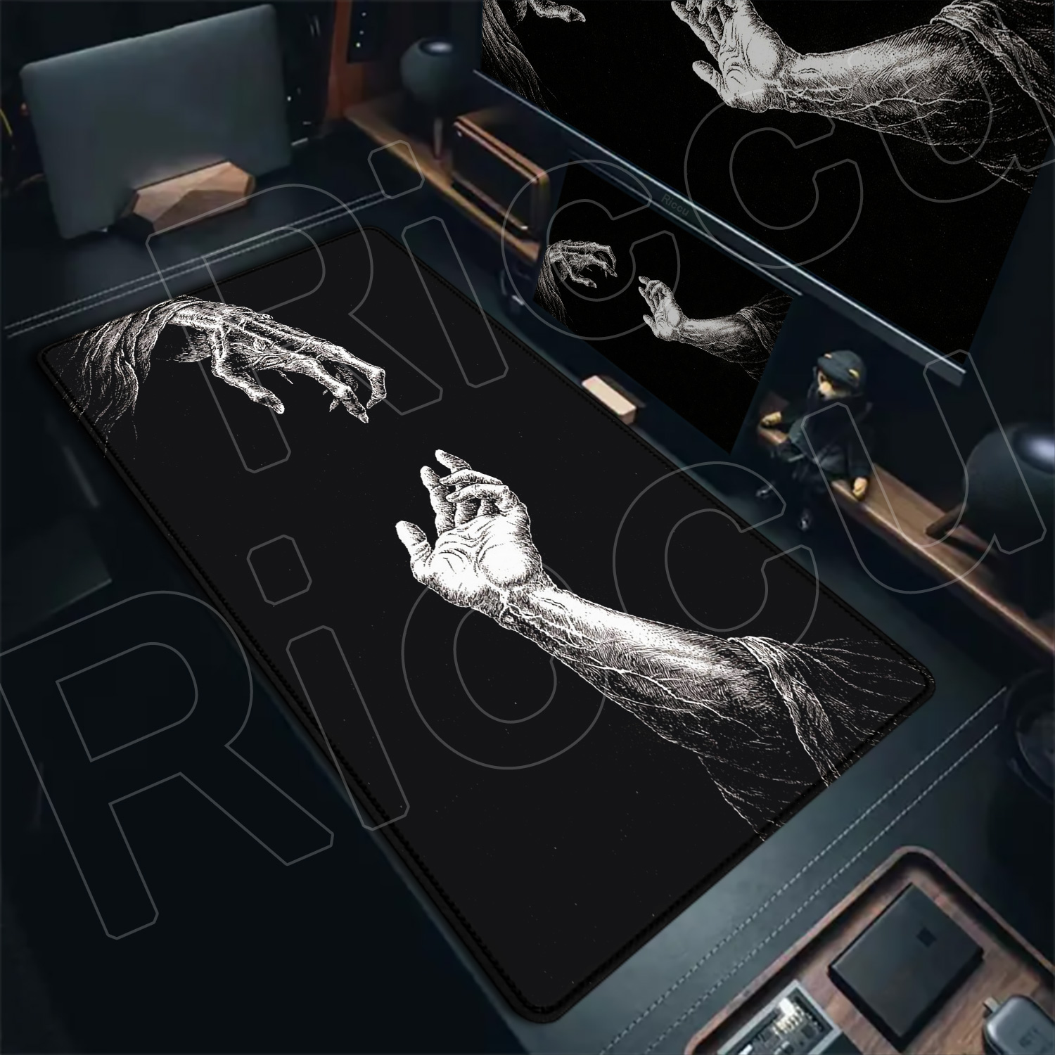 HD Large Black White XXL Gothi - đánh giá và giá Desk Setup With Laptop